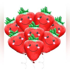 10 Pack Smile Strawberry Mylar Balloons Party Fruit Decoration Berry Helium Foil